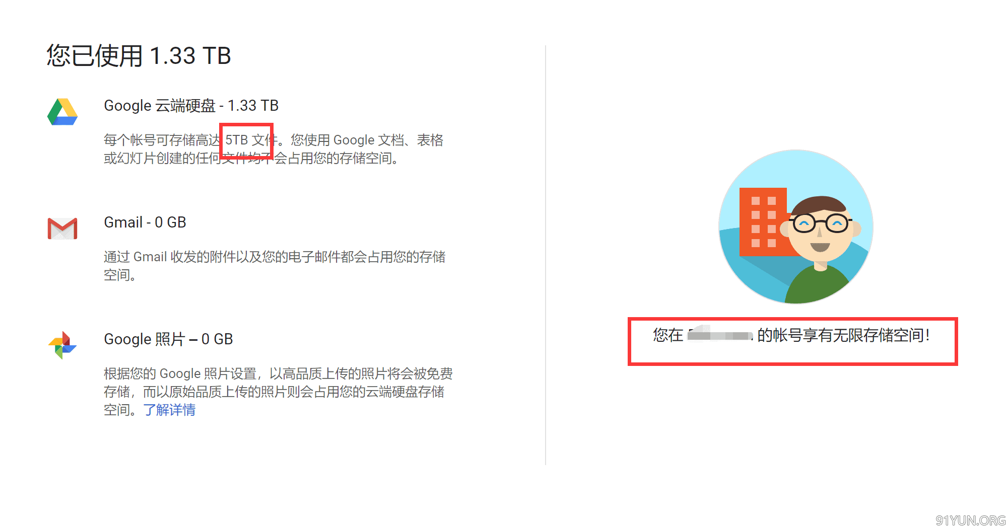 关于无限空间的google drive - 91云(91yun.co)